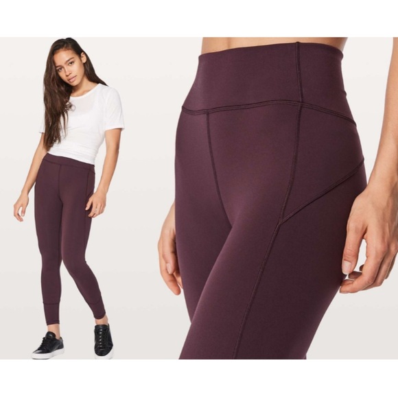 Lululemon In Movement 7/8 Tight Leggings Everlux 25" Black Cherry Maroon Yoga - Picture 1 of 12